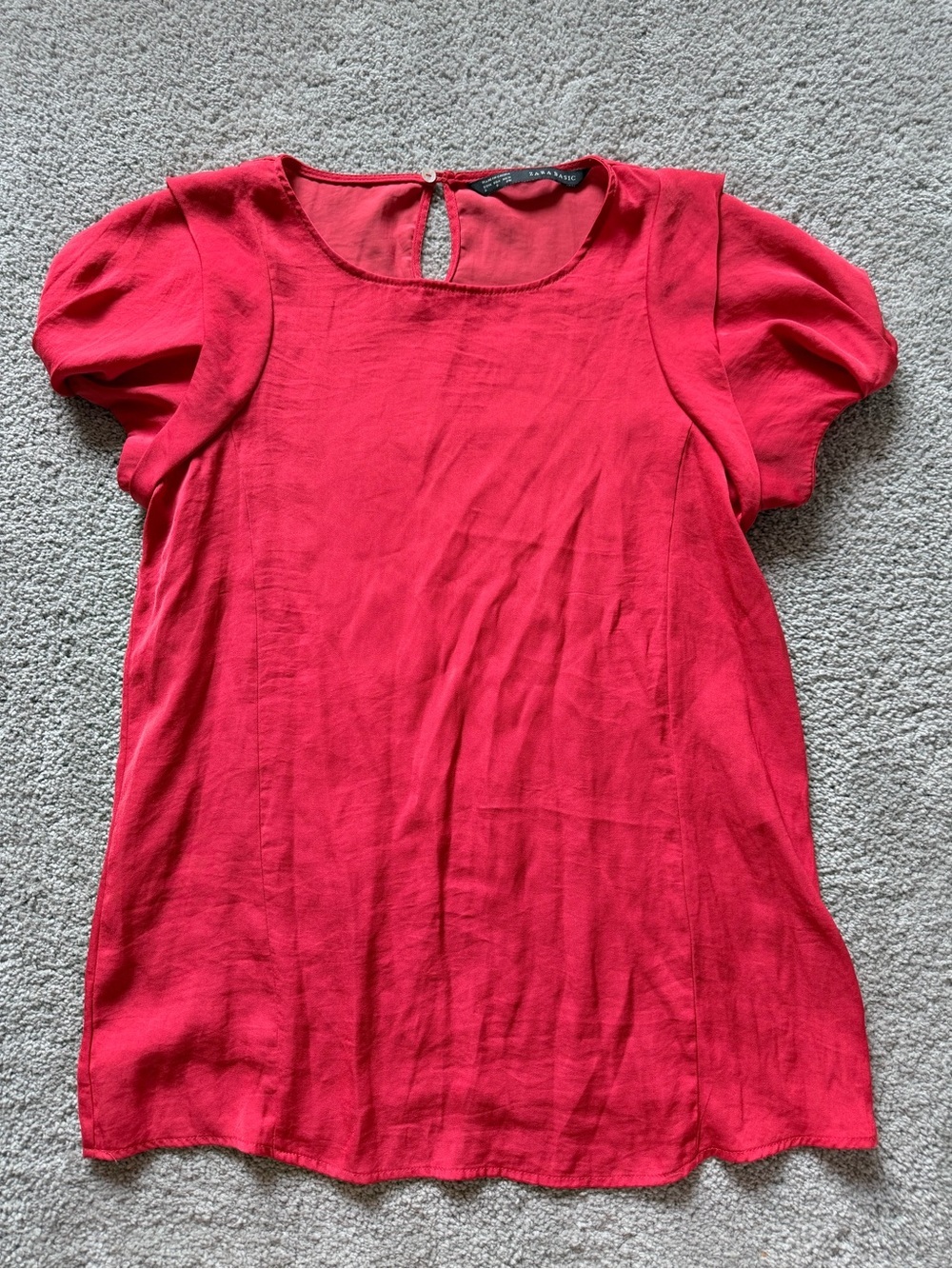 Zara Basic Women’s Red Puff-Sleeve Blouse - Casual Chic